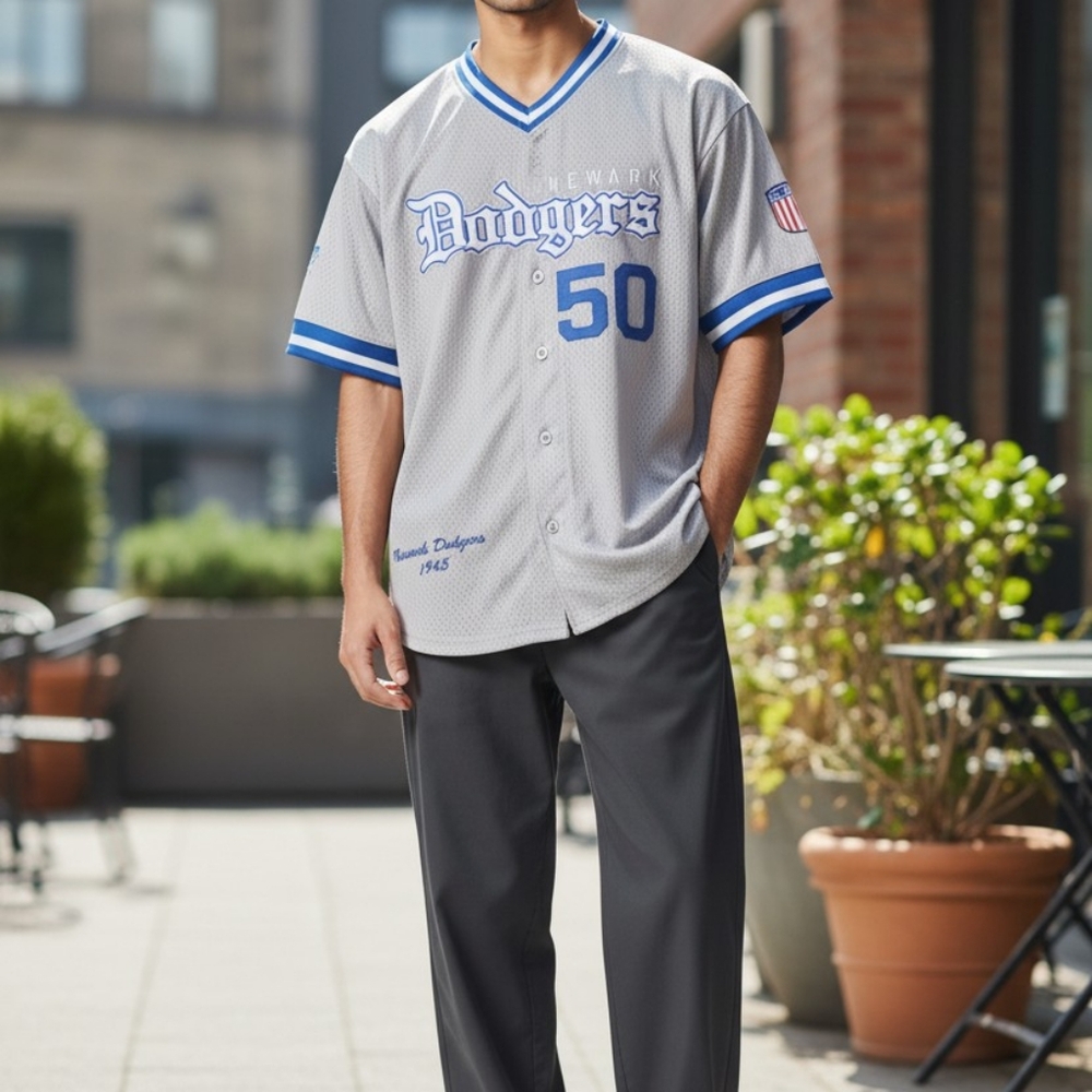 Mitchell & Ness Gray and Blue Newark Dodgers Jersey